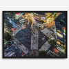 Shibuya Crossing print featuring an aerial Tokyo night scene with illuminated crosswalks and vibrant urban movement.