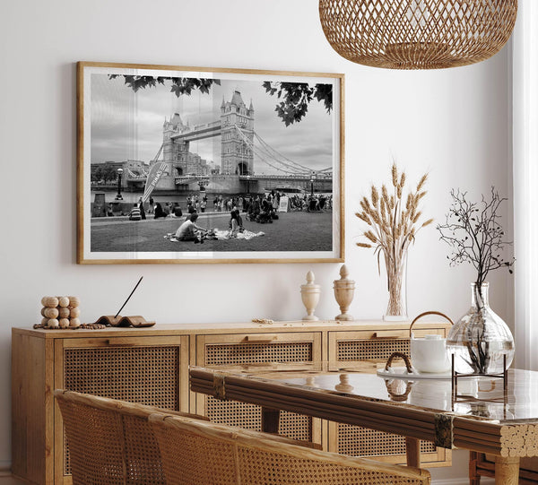 Tower Bridge wall art print, fine art black and white cityscape photography.