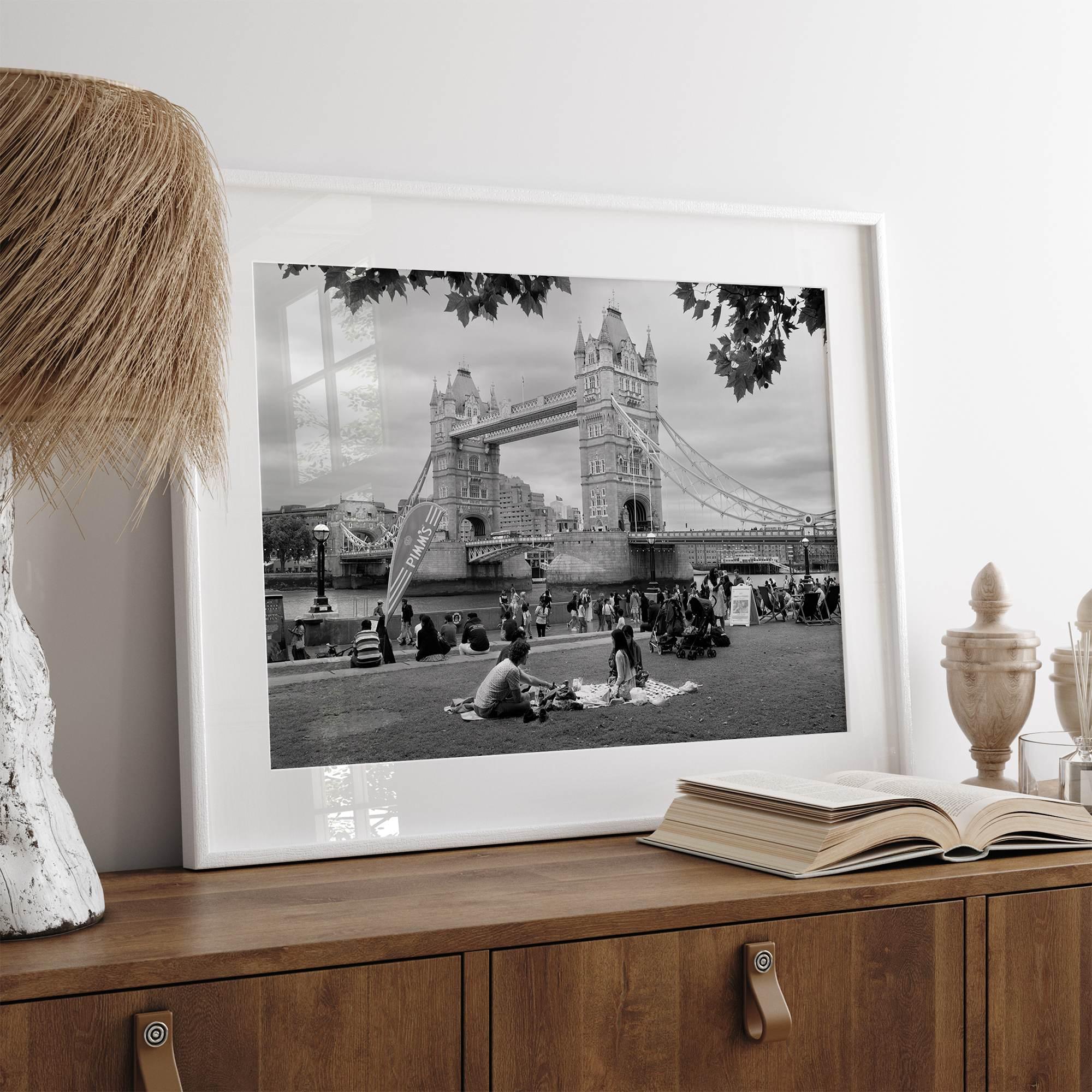 Tower Bridge wall art print, fine art black and white cityscape photography.