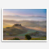 Tuscany wall art featuring sunrise over Val d’Orcia rolling hills and countryside landscape