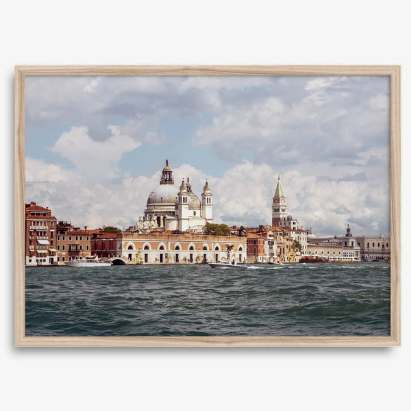Framed Venice Italy photography print featuring Santa Maria della Salute and terracotta buildings.