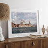 Framed Venice Italy photography print featuring Santa Maria della Salute and terracotta buildings.