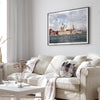 Framed Venice Italy photography print featuring Santa Maria della Salute and terracotta buildings.