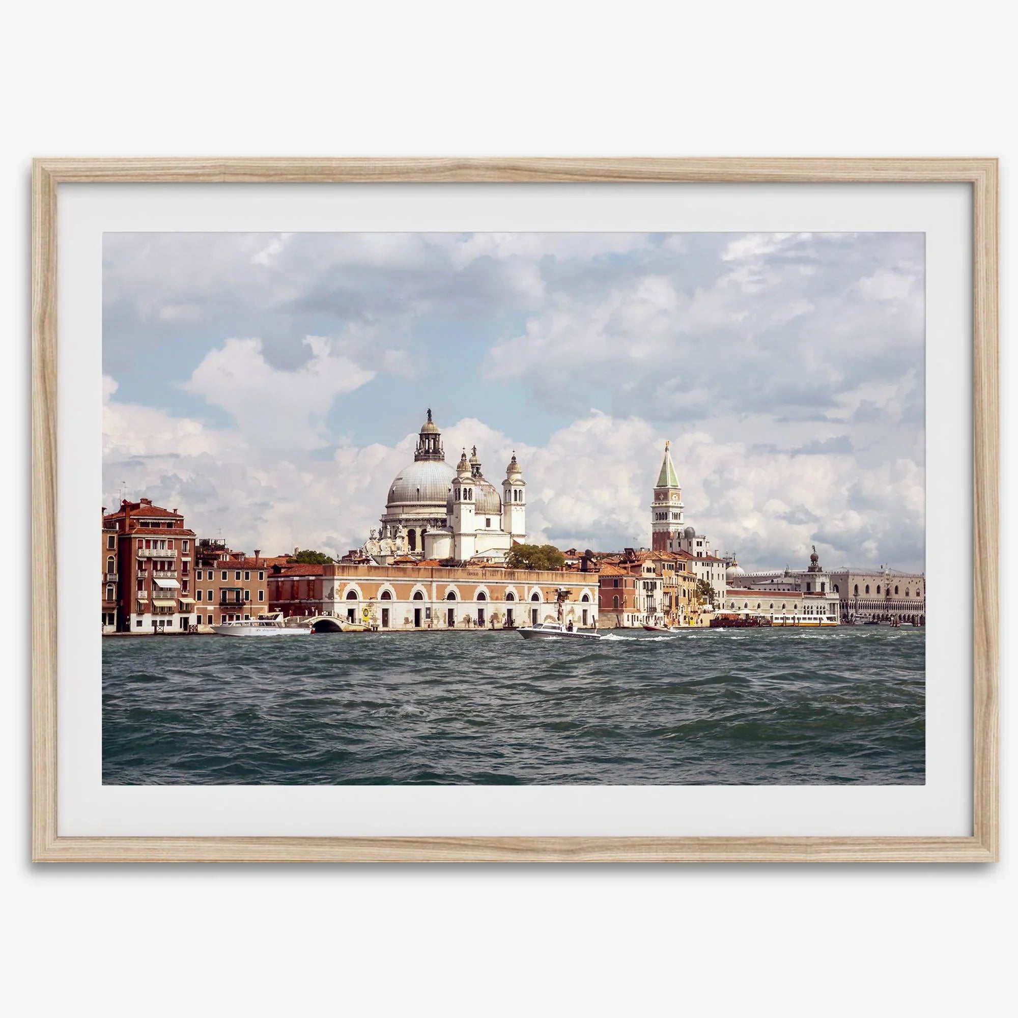Framed Venice Italy photography print featuring Santa Maria della Salute and terracotta buildings.