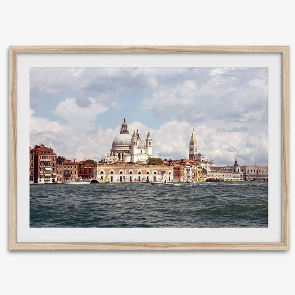 Framed Venice Italy photography print featuring Santa Maria della Salute and terracotta buildings.