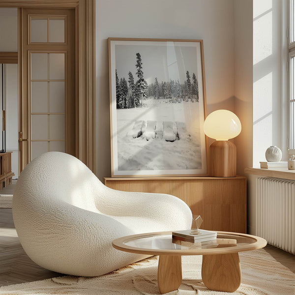 Minimalist winter scene artwork photographed at Heavenly Ski Resort Lake Tahoe.
