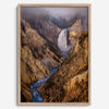 Painterly landscape photograph of the Grand Canyon of the Yellowstone with mist and waterfall.
