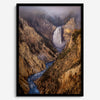 Painterly landscape photograph of the Grand Canyon of the Yellowstone with mist and waterfall.
