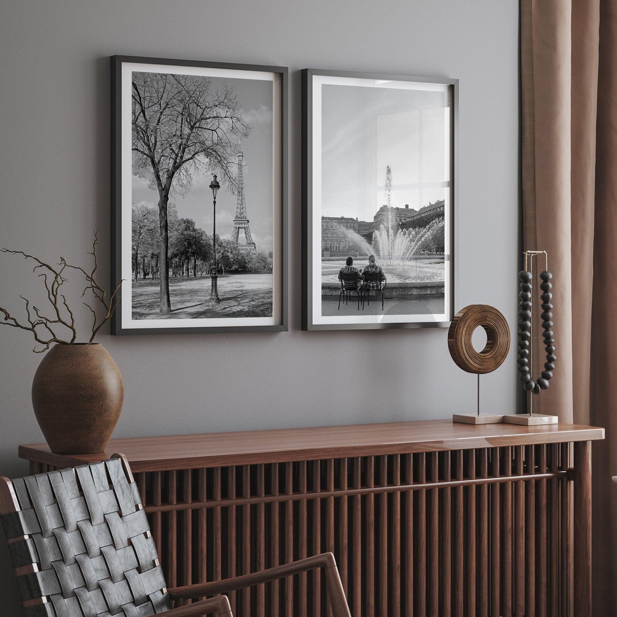 Fine Art Black and White Paris Life Set of 2 Prints - Paris Oversized Wall Art Set, People of Paris Framed or Unframed Photography Decor