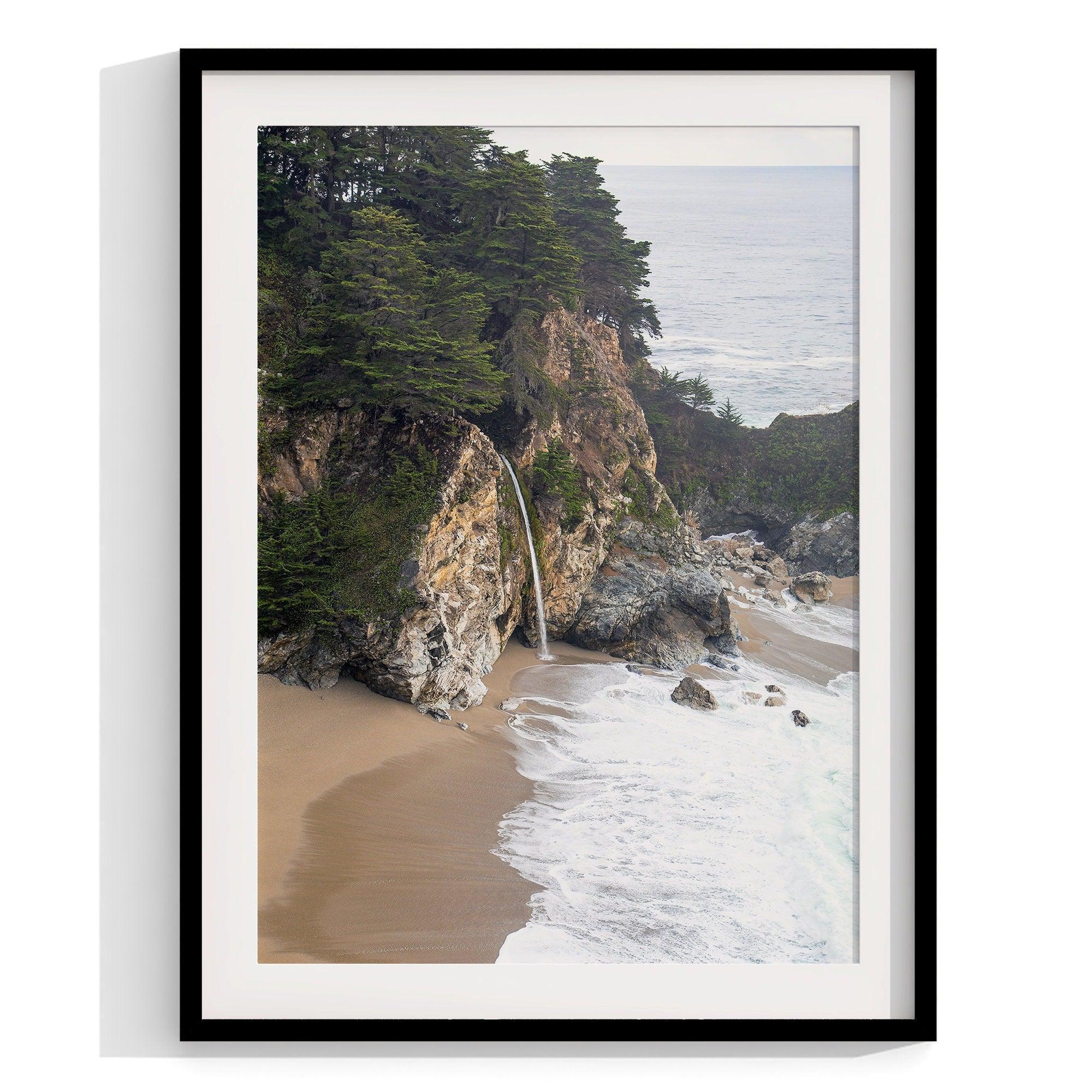 Set of 3 stunning coastal prints: McWay Falls tidefall, Pfeiffer Beach, and the iconic Bixby Bridge in Big Sur, California. Perfect Coastal Wall Art Set for Nature Lovers.