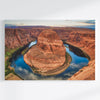 A fine art framed or stretched canvas Horseshoe Bend Print. This Arizona desert wall art comes in extra large sizes of up to 60x40 inches and will bring the beauty of nature into your living or office space.