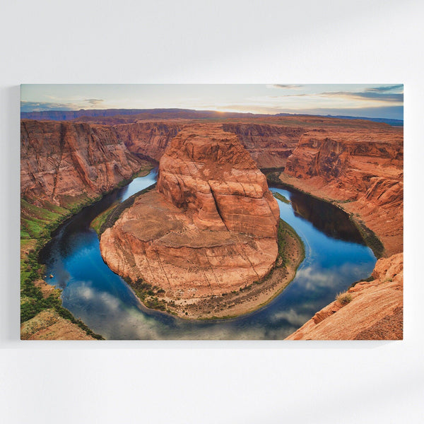 A fine art framed or stretched canvas Horseshoe Bend Print. This Arizona desert wall art comes in extra large sizes of up to 60x40 inches and will bring the beauty of nature into your living or office space.