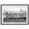 A fine art framed print of the famous colorful painted Ladies Victorian houses in Alamo Square, San Francisco.